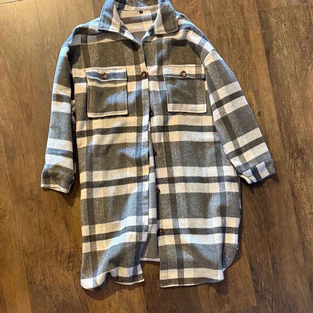 Plaid Button-Up Shacket - Picture 1 of 1